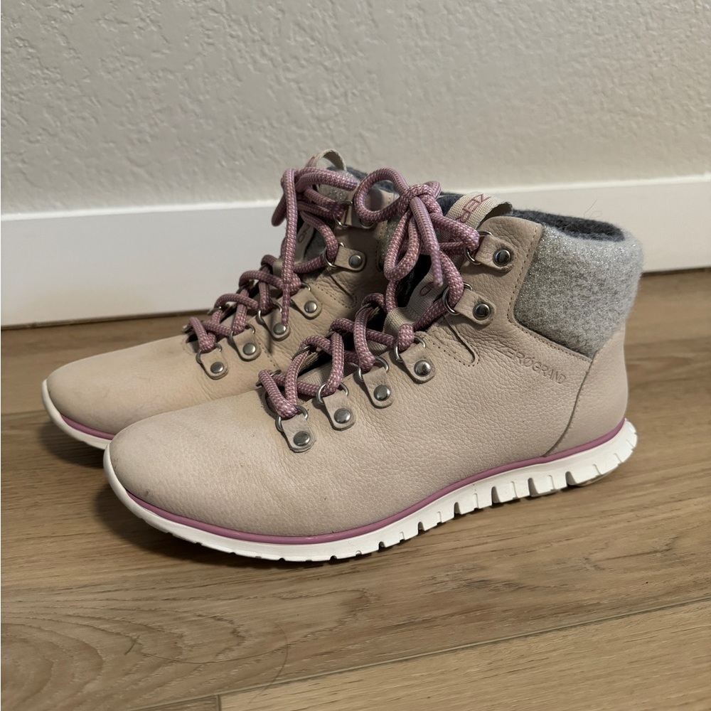 Cole Haan zerogrande waterproof boots, cream/grey/light pink, size 7, EUC